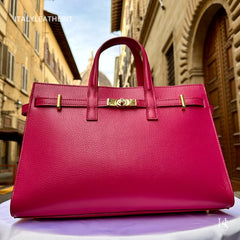 Túi tote da – dành cho nữ – Hồng fuchsia – thủ công