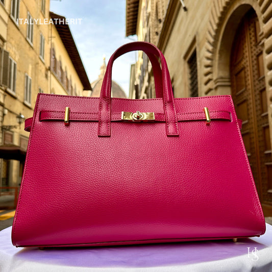 Túi tote da – dành cho nữ – Hồng fuchsia – thủ công