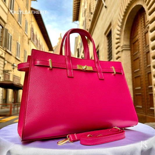 Túi tote da – dành cho nữ – Hồng fuchsia – thủ công