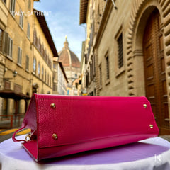 Túi tote da – dành cho nữ – Hồng fuchsia – thủ công