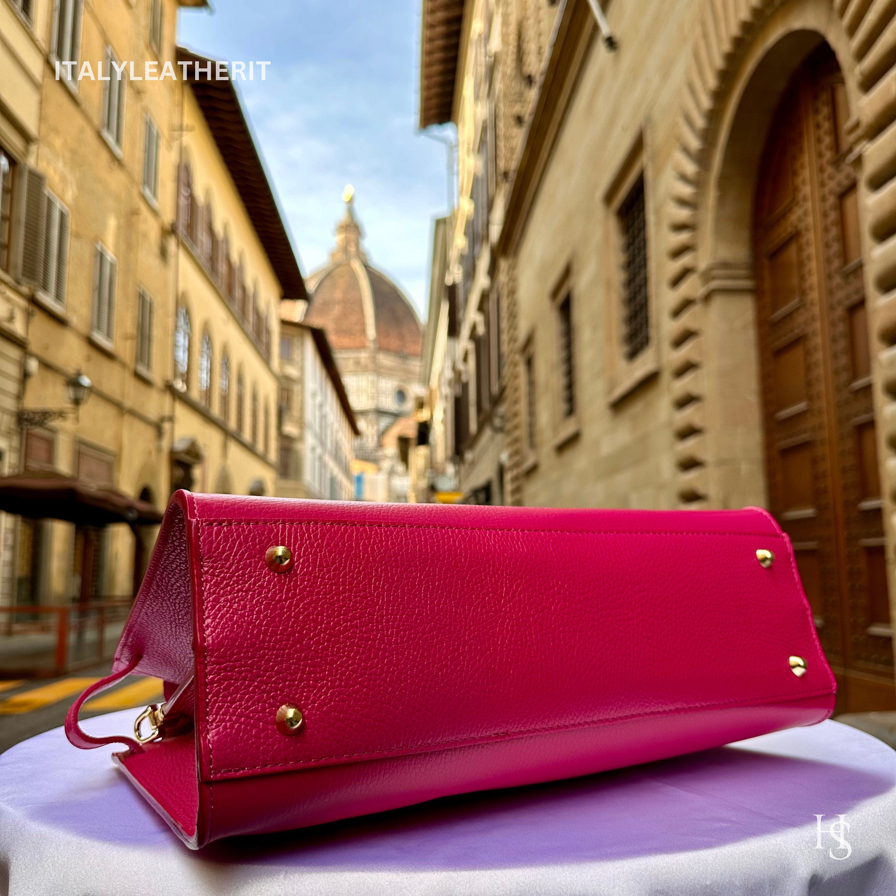 Italian Handmade Leather Tote Bag for Women, Made in Italy, Fuchsia