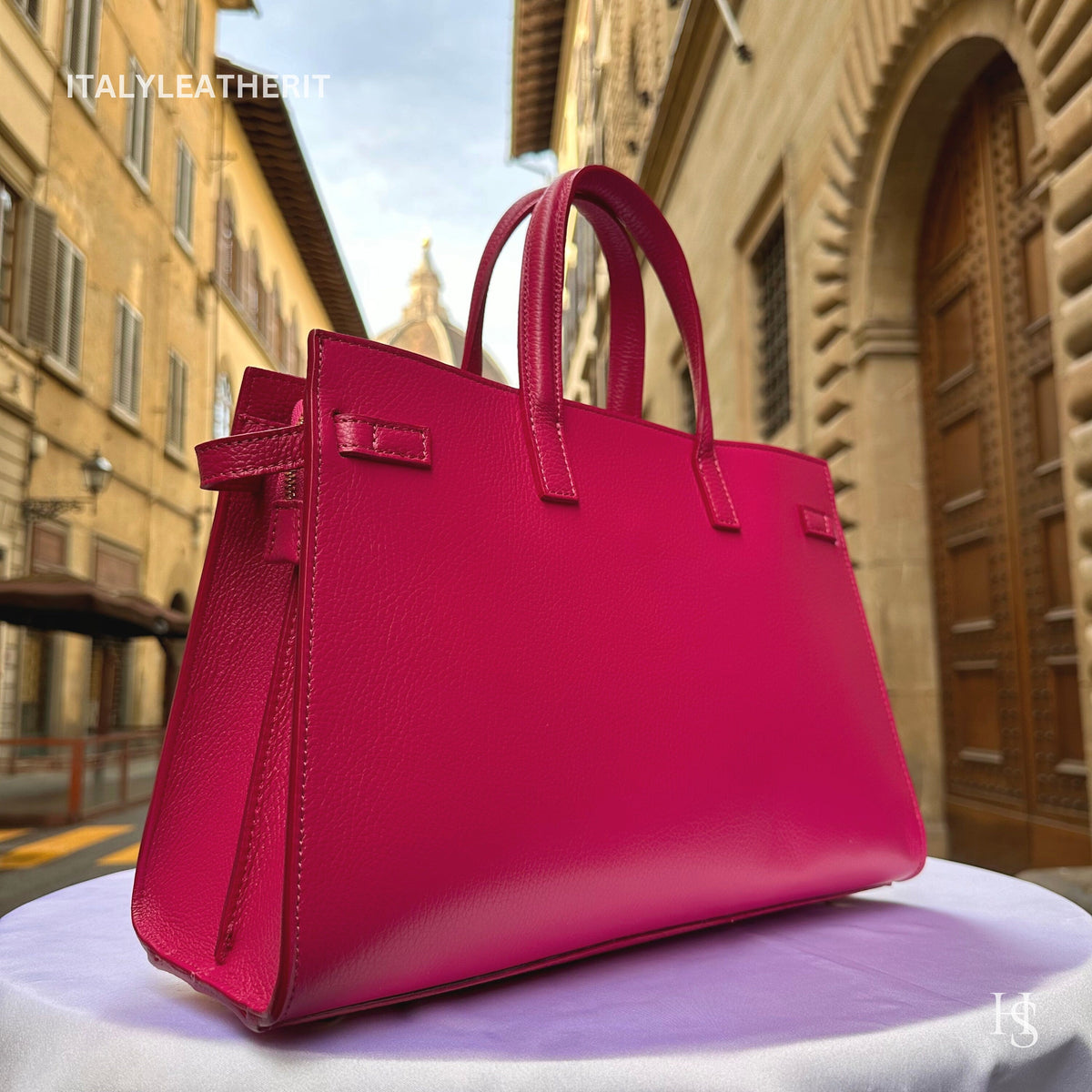 Túi tote da – dành cho nữ – Hồng fuchsia – thủ công