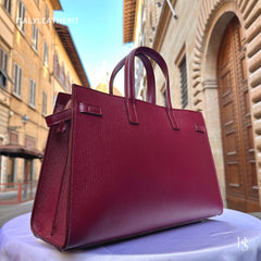 Túi tote da – dành cho nữ – Đỏ burgundy – thủ công
