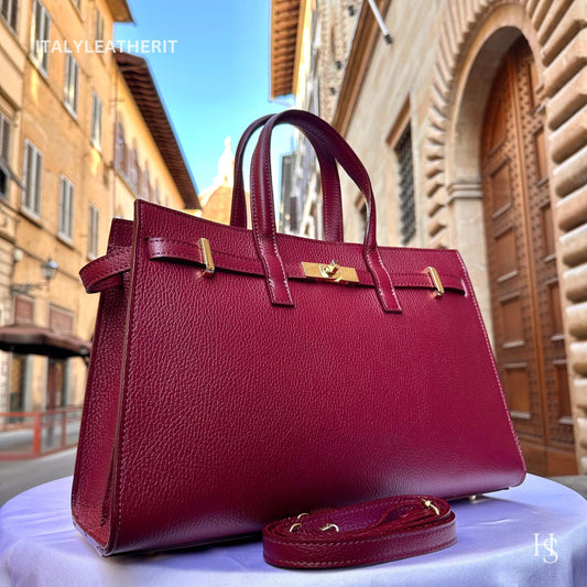 Túi tote da – dành cho nữ – Đỏ burgundy – thủ công