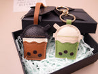 Leather BOBA bag Charm, Leather Bag Charm, Matcha tea Leather Handbag and Purse Charm, BOBA Keychain, Leather Gift, Bag Charm for Handbag