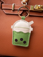 Leather BOBA bag Charm, Leather Bag Charm, Matcha tea Leather Handbag and Purse Charm, BOBA Keychain, Leather Gift, Bag Charm for Handbag