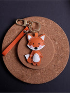 Handmade Leather Fox Bag Charm Keychain