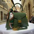 Handmade Italian Leather Tote Bag – Elegant Top Handle Purse with Scarf