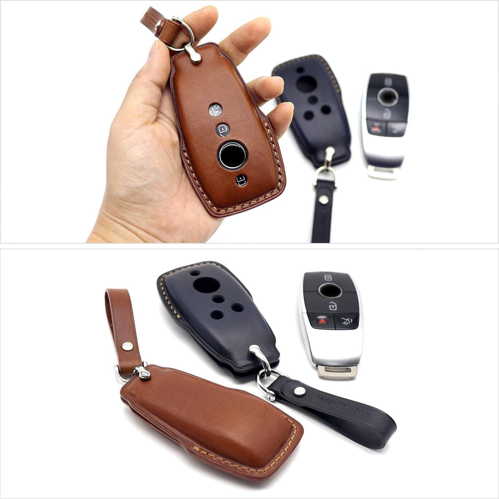 Leather Car Key Fob Cover: Mercedes Benz E/C/GLC Class Key Case