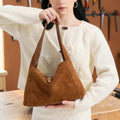 Natural Suede Leather Shoulder Bag for Women – Soft Cowhide Hobo Purse
