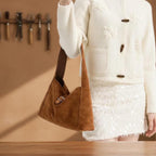 Natural Suede Leather Shoulder Bag for Women – Soft Cowhide Hobo Purse