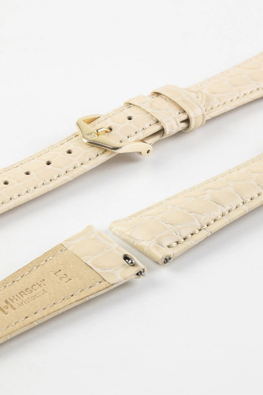 Dây đeo đồng hồ Hirsch ARISTOCRAT bằng da dập vân cá sấu màu BEIGE