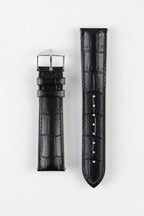 Dây đeo đồng hồ Hirsch DUKE bằng da cá sấu dập nổi, khóa nhanh, màu đen.