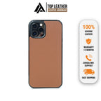 Ốp lưng da iphone cao cấp ốp da thủ công viền đen màu đỏ nâu