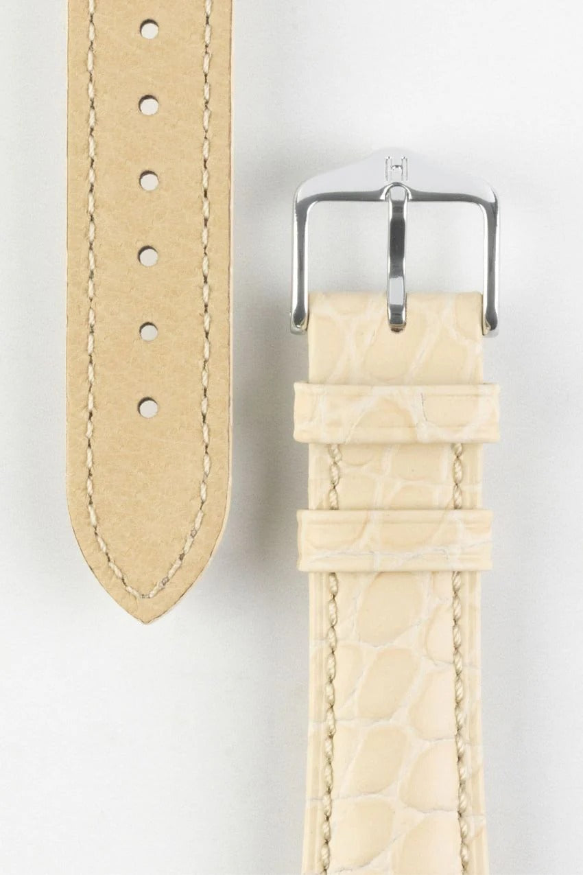 Dây đeo đồng hồ Hirsch ARISTOCRAT bằng da dập vân cá sấu màu BEIGE