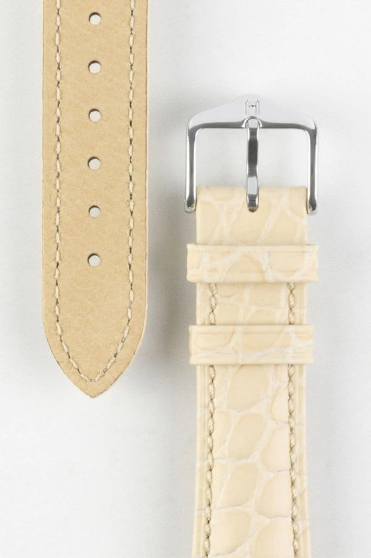 Dây đeo đồng hồ Hirsch ARISTOCRAT bằng da dập vân cá sấu màu BEIGE