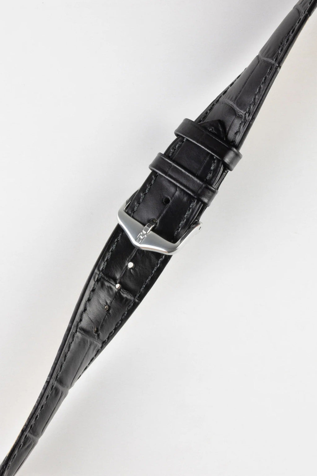 Dây đeo đồng hồ Hirsch DUKE bằng da cá sấu dập nổi, khóa nhanh, màu đen.