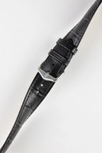 Dây đeo đồng hồ Hirsch DUKE bằng da cá sấu dập nổi, khóa nhanh, màu đen.