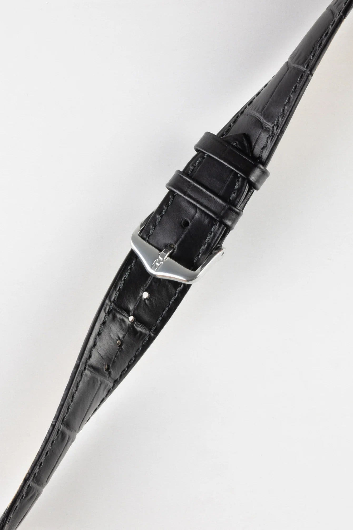 Dây đeo đồng hồ Hirsch DUKE bằng da cá sấu dập nổi, khóa nhanh, màu đen.