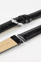 Dây đeo đồng hồ Hirsch DUKE bằng da cá sấu dập nổi, khóa nhanh, màu đen.