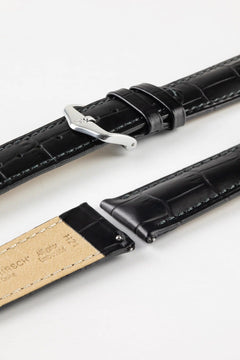 Dây đeo đồng hồ Hirsch DUKE bằng da cá sấu dập nổi, khóa nhanh, màu đen.