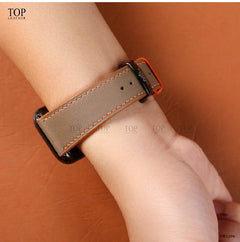 Dây đeo đồng hồ Swift bằng da dành cho Apple Watch, đồng hồ cơ - Màu xám pha cam SW08.33 