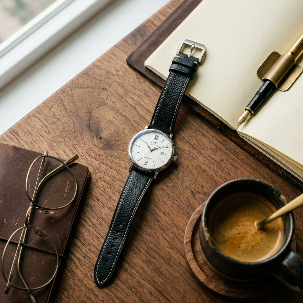 Dây Da Bò Mill Hạt Cao Cấp — Đen Noir Khâu Chỉ Kem Tương Phản — 04 LIFESTYLE — Everyday Carry & Contemporary Desk