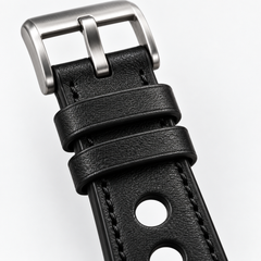 Rally Air Apple Watch Strap — Swift Jet Black / Black Stitch — Macro Stitch & Grain