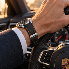 Flat Contrast — Alran Sully Jet Black / Orange stitch — Luxury Car Steering