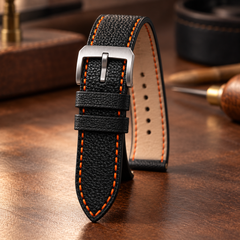 Flat Contrast — Alran Sully Jet Black / Orange stitch — Arched Buckle-Forward Loop