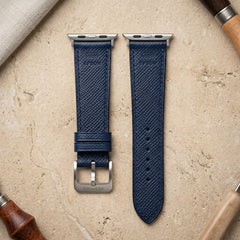 Dây Da Epsom Apple Watch Xanh Navy — 01 Hero Flatlay Studio 90°