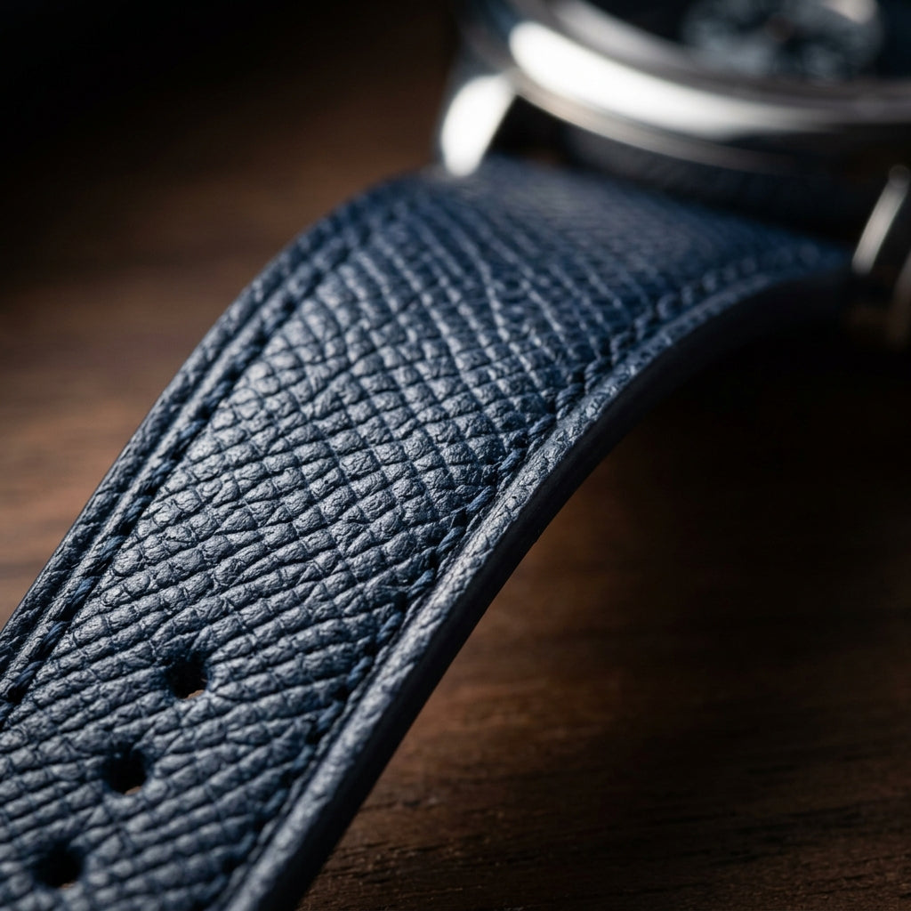 Dây Da Epsom Apple Watch Xanh Navy — 02 Macro Vân Da Epsom & Mũi May