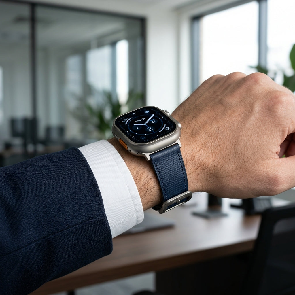 Dây Da Epsom Apple Watch Xanh Navy — 03 Lên Cổ Tay Cùng Apple Watch Ultra