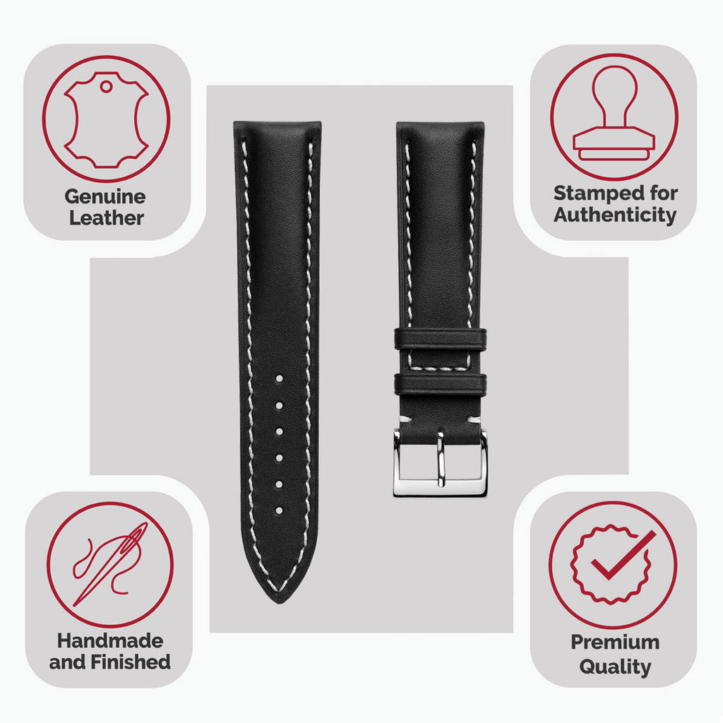 Bracelet de montre en cuir épais rembourré Ostend - Baranil noir