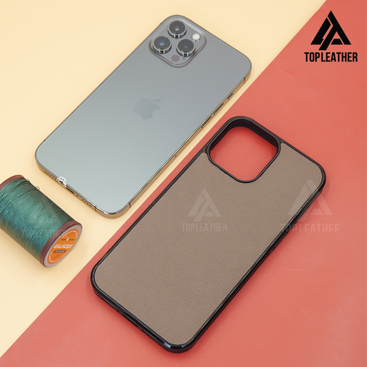 Ốp lưng điện thoại bằng da Epsom cho iPhone 11 12 13 14 Pro/Promax - Màu nâu hạt dẻ 