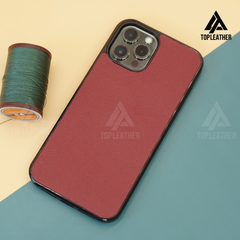 Ốp lưng điện thoại bằng da Epsom cho iPhone 11 12 13 14 Pro/Promax - Màu đỏ rượu vang 