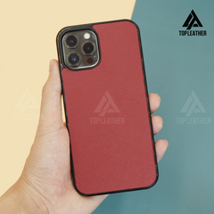 Ốp lưng điện thoại bằng da Epsom cho iPhone 11 12 13 14 Pro/Promax - Màu đỏ rượu vang 