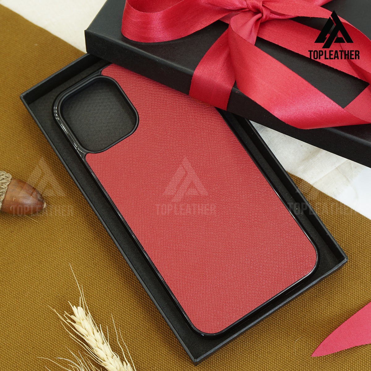 Ốp lưng điện thoại bằng da Epsom cho iPhone 11 12 13 14 Pro/Promax - Màu đỏ rượu vang 