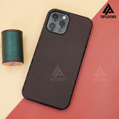 Ốp lưng điện thoại bằng da Epsom cho iPhone 11 12 13 14 Pro/Promax - Màu nâu 