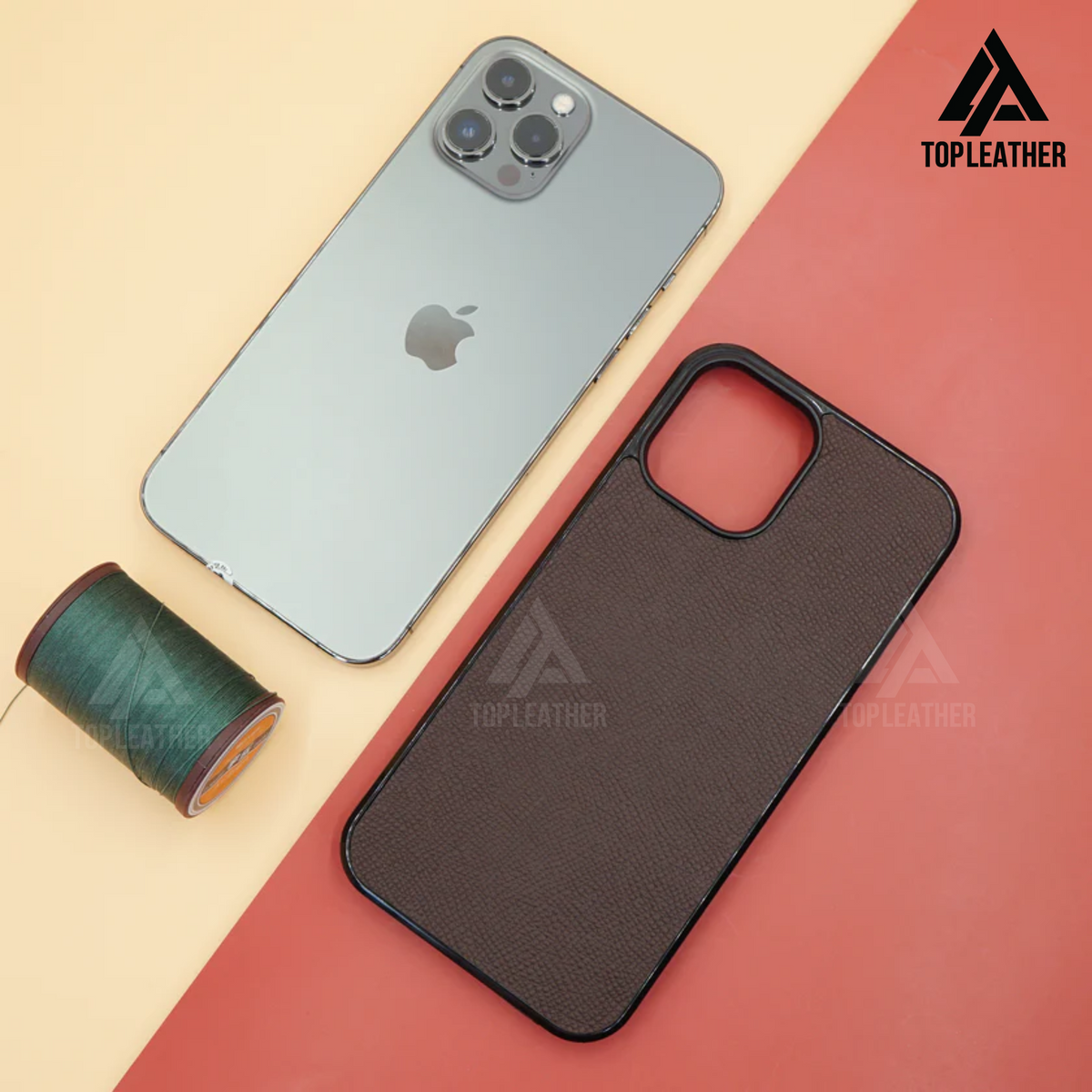 Ốp lưng điện thoại bằng da Epsom cho iPhone 11 12 13 14 Pro/Promax - Màu nâu 