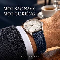 Dây đồng hồ Epsom Navy dáng độn form handmade Bespoke TOP Leather