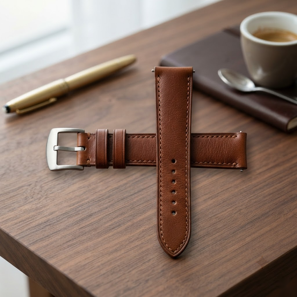Dây Da Barenia Nâu Hạt Dẻ Khâu Chỉ Trắng — Lifestyle Desk EDC