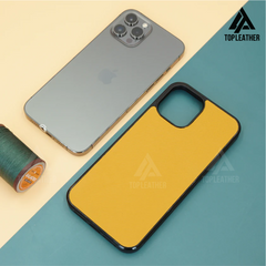 Ốp lưng điện thoại bằng da Epsom cho iPhone 11 12 13 14 Pro/Promax - Màu vàng 