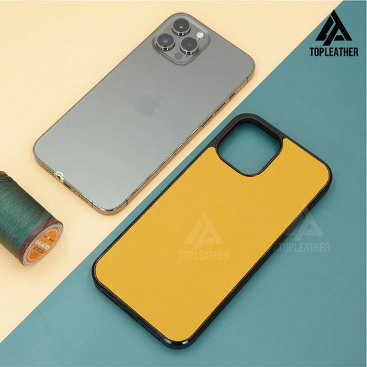 Ốp lưng điện thoại bằng da Epsom cho iPhone 11 12 13 14 Pro/Promax - Màu vàng 
