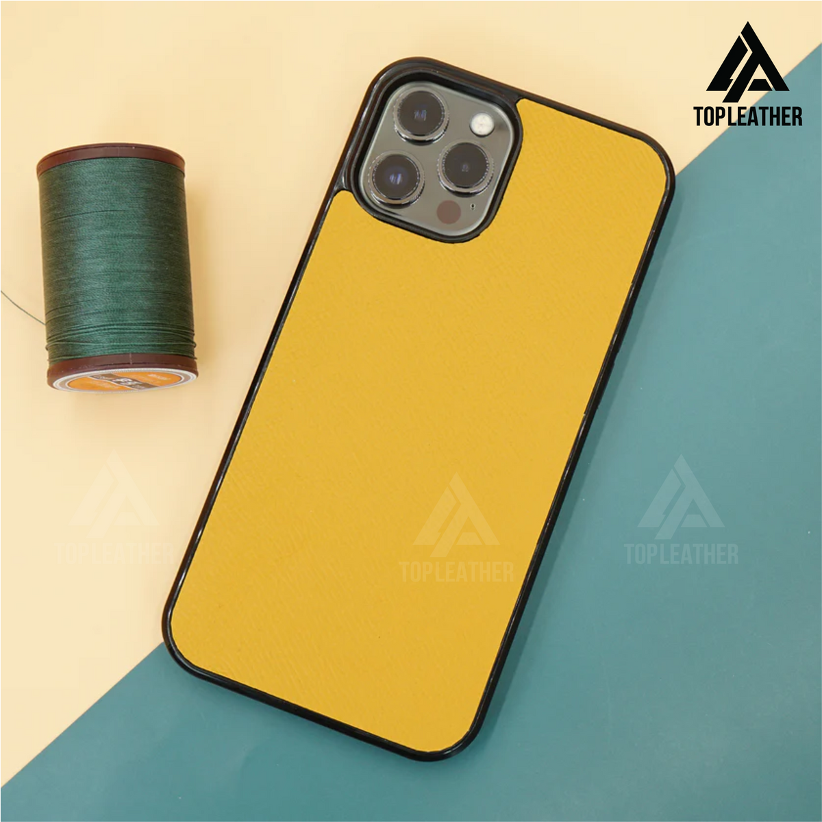 Ốp lưng điện thoại bằng da Epsom cho iPhone 11 12 13 14 Pro/Promax - Màu vàng 