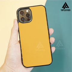 Ốp lưng điện thoại bằng da Epsom cho iPhone 11 12 13 14 Pro/Promax - Màu vàng 