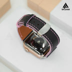 Dây đeo đồng hồ Swift bằng da dành cho Apple Watch, đồng hồ cơ - Màu đen phối da, chỉ hồng SW07.22 