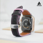 Dây đeo đồng hồ Swift bằng da dành cho Apple Watch, đồng hồ cơ - Màu đen phối da, chỉ hồng SW07.22 