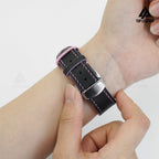 Dây đeo đồng hồ Swift bằng da dành cho Apple Watch, đồng hồ cơ - Màu đen phối da, chỉ hồng SW07.22 