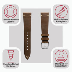 Dây đeo đồng hồ bằng da thật Horween Chromexcel® khâu chữ V - Màu nâu nhạt Chromexcel